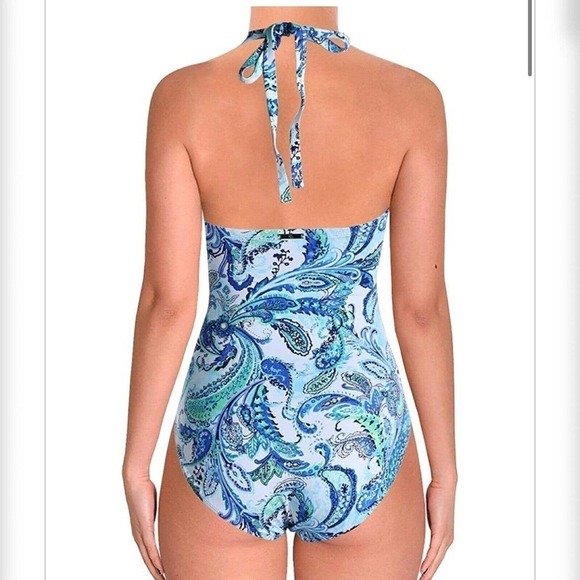 Lauren Ralph Lauren Fiesta PaisleyTwist Bandeau One Piece Swimsuit 16 - Picture 9 of 16